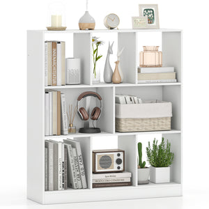 8-Cube Bookcase 3-Tier with 2-Sized Compartments and Anti-Tip Kits for Living Room-White