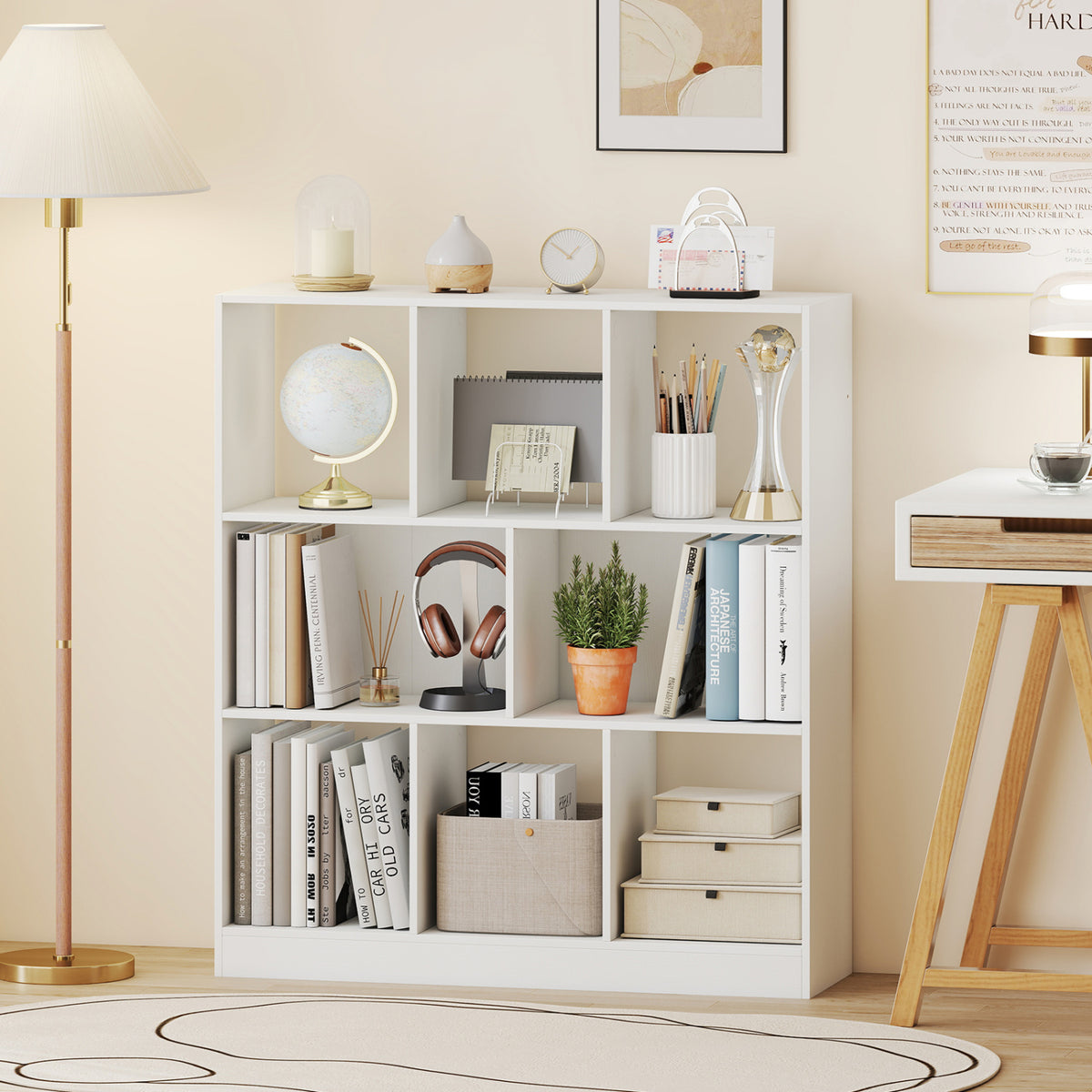 8-Cube Bookcase 3-Tier with 2-Sized Compartments and Anti-Tip Kits for Living Room-White
