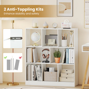 8-Cube Bookcase 3-Tier with 2-Sized Compartments and Anti-Tip Kits for Living Room-White