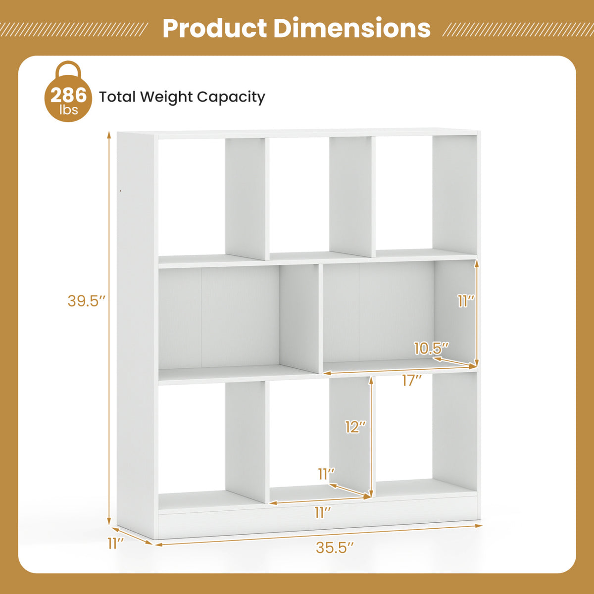 8-Cube Bookcase 3-Tier with 2-Sized Compartments and Anti-Tip Kits for Living Room-White