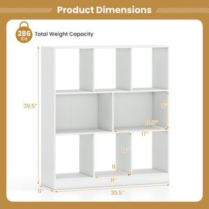 8-Cube Bookcase 3-Tier with 2-Sized Compartments and Anti-Tip Kits for Living Room-White