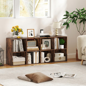 8-Cube Bookcase Bookshelf with 2 Anti-Tipping Kits Storage Organizer-Rustic Brown
