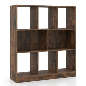 8-Cube Bookcase 3-Tier with 2-Sized Compartments and Anti-Tip Kits for Living Room-Rustic Brown