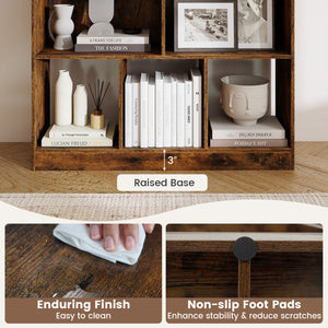 8-Cube Bookcase 3-Tier with 2-Sized Compartments and Anti-Tip Kits for Living Room-Rustic Brown