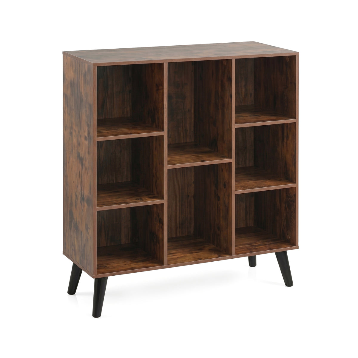 8-Cube Bookcase with Raised Support Legs for Living Room-Rustic Brown
