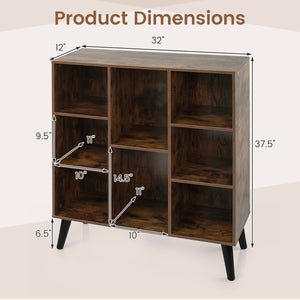 8-Cube Bookcase with Raised Support Legs for Living Room-Rustic Brown