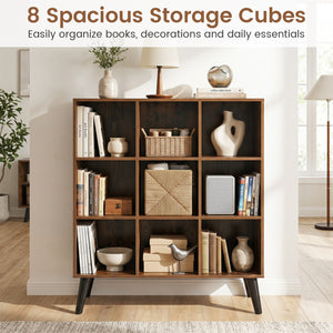 8-Cube Bookcase with Raised Support Legs for Living Room-Rustic Brown