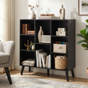 8-Cube Bookcase with Raised Support Legs for Living Room-Black