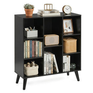 8-Cube Bookcase with Raised Support Legs for Living Room-Black