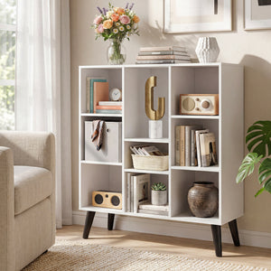 8-Cube Bookcase with Raised Support Legs for Living Room-White