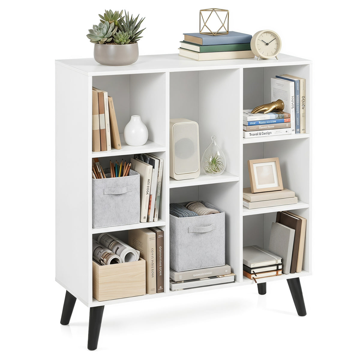 8-Cube Bookcase with Raised Support Legs for Living Room-White