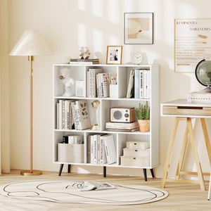 8-Cube Bookcase with 5 Tapered Metal Legs-White