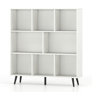 8-Cube Bookcase with 5 Tapered Metal Legs-White