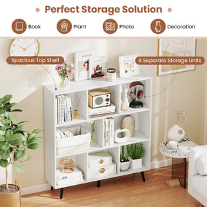 8-Cube Bookcase with 5 Tapered Metal Legs-White
