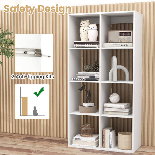 8 Cube Bookshelf with Back Guardrail for Living Room Bedroom-White