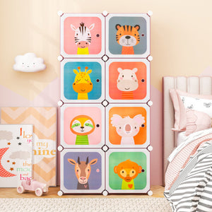 8-Cube Kids Wardrobe Closet with Clothes Hanging Section and Doors-Pink