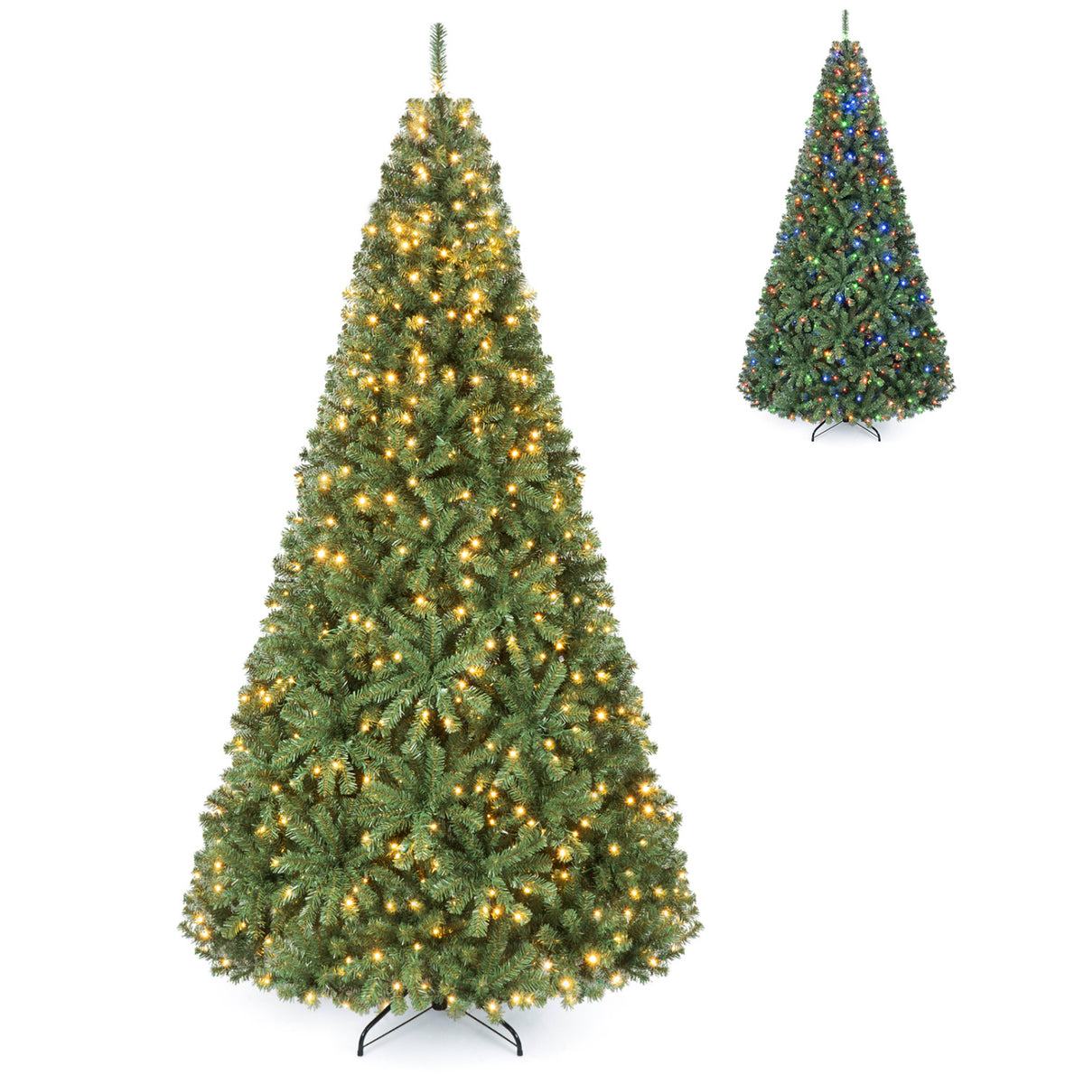 8 FT Artificial Christmas Tree with 2 Lighting Colors and Folding Metal Stand-L