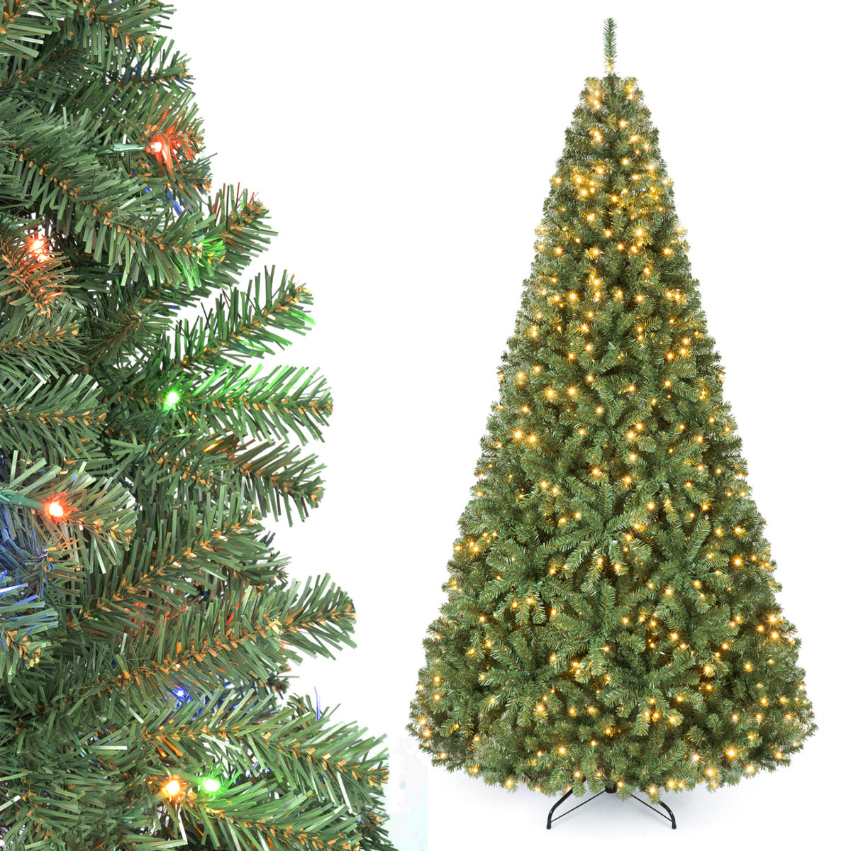 8 FT Artificial Christmas Tree with 2 Lighting Colors and Folding Metal Stand-L