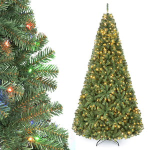 8 FT Artificial Christmas Tree with 2 Lighting Colors and Folding Metal Stand-L