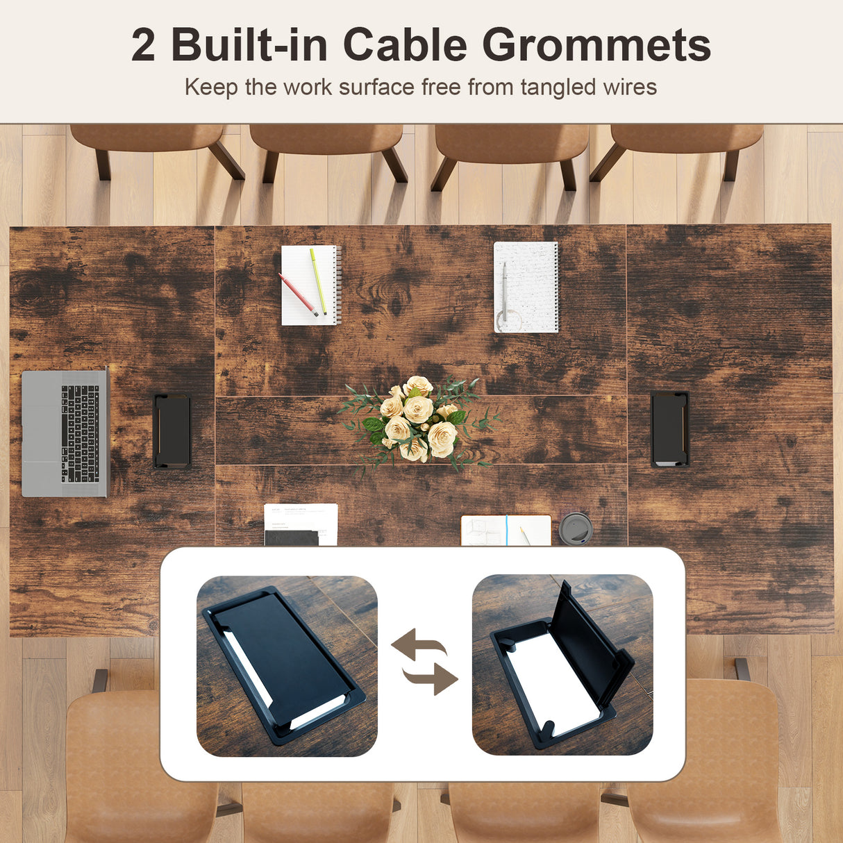 8 FT Conference Room Table Large Meeting Table Seats up to 10 People-Rustic Brown
