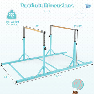 8 FT Double Horizontal Bars with 13-Level Adjustable Heights-Green