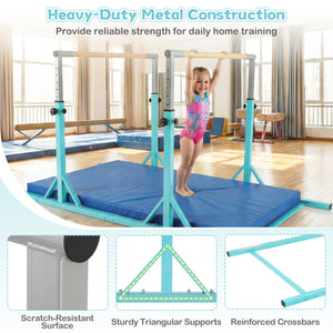 8 FT Double Horizontal Bars with 13-Level Adjustable Heights-Green