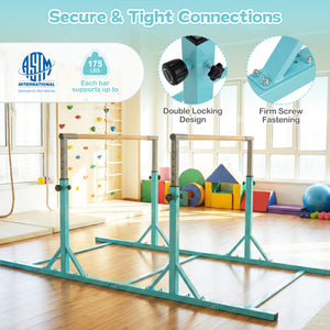 8 FT Double Horizontal Bars with 13-Level Adjustable Heights-Green