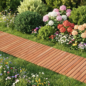 8 FT Wooden Garden Pathway with Non-Slip Surface for Patio-Natural