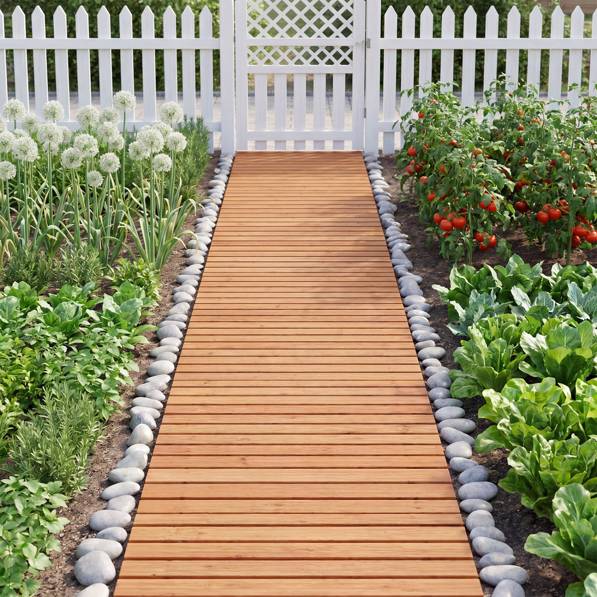 8 FT Wooden Garden Pathway with Non-Slip Surface for Patio-Natural