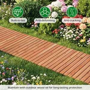 8 FT Wooden Garden Pathway with Non-Slip Surface for Patio-Natural
