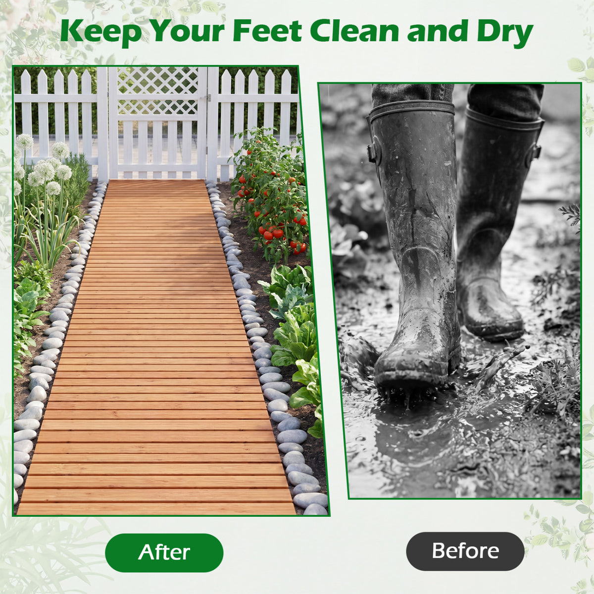 8 FT Wooden Garden Pathway with Non-Slip Surface for Patio-Natural