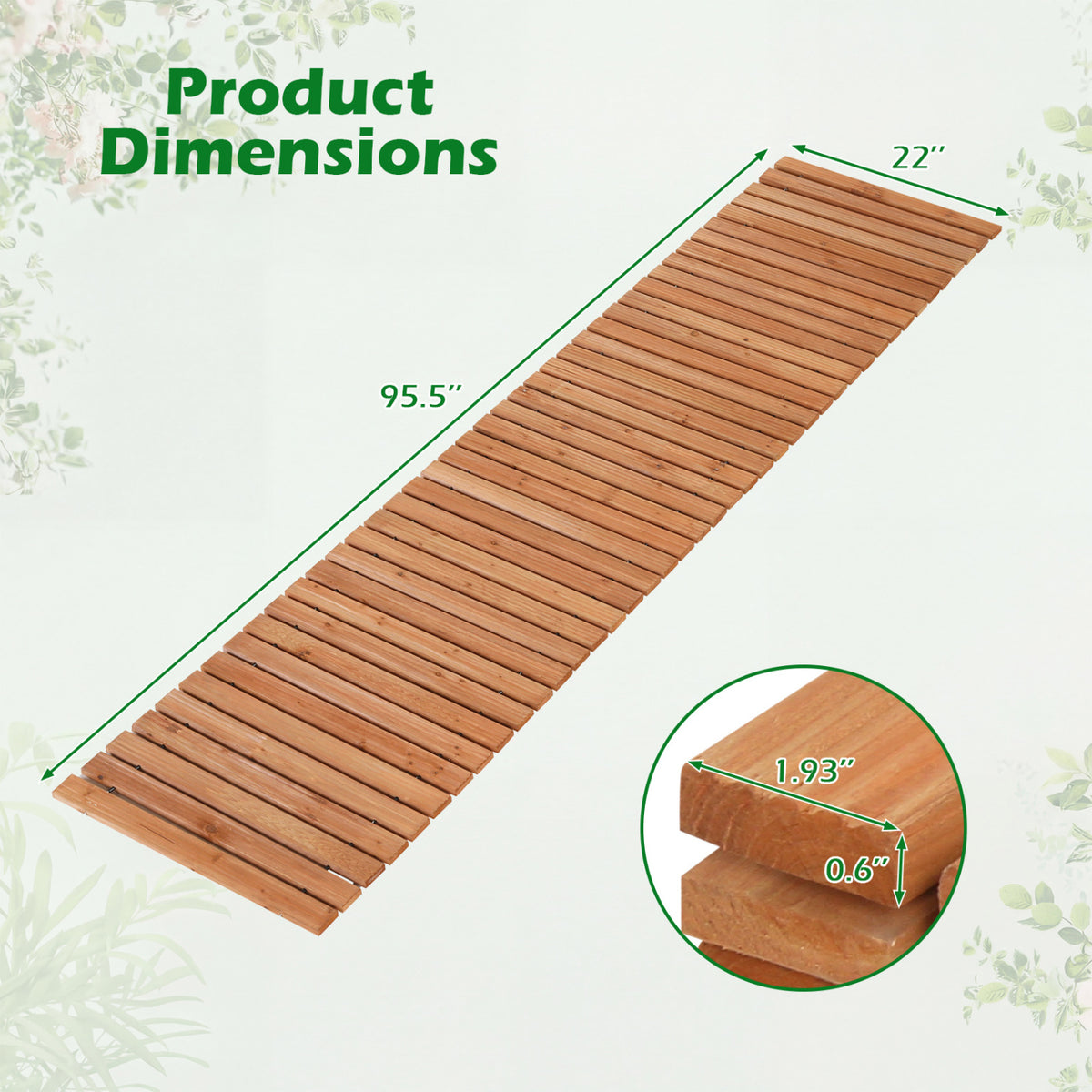 8 FT Wooden Garden Pathway with Non-Slip Surface for Patio-Natural