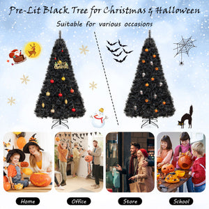 6/7/8 Feet Black Artificial Halloween Christmas Tree with PVC Branch Tips and 210/320/450 Cool White LED Lights-L