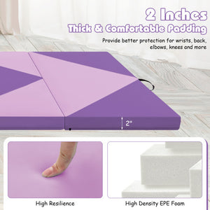 8 Feet PU Leather Folding Gymnastics Mat with Hook and Loop Fasteners-Pink & Purple