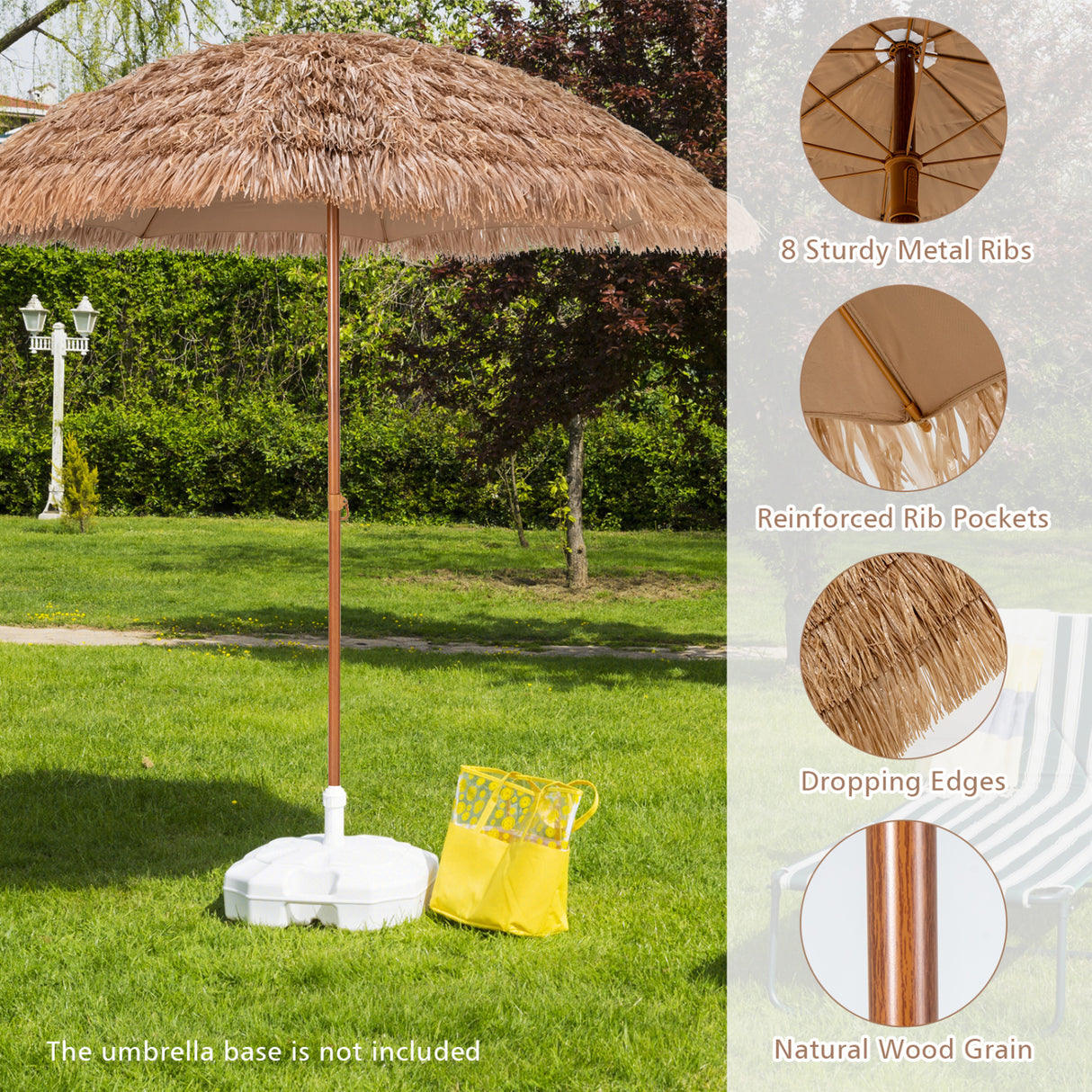 8 Feet Patio Thatched Tiki Umbrella Hawaiian Hula Beach Umbrella