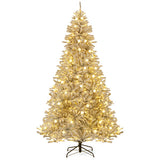 8 Feet Snow-flocked Artificial Christmas Tree Pre-lit Hinged with 81 Sphere Lights and Remote