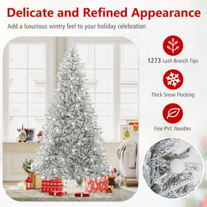 8 Feet Snow-flocked Artificial Christmas Tree Pre-lit Hinged with 81 Sphere Lights and Remote