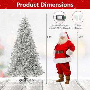 8 Feet Snow-flocked Artificial Christmas Tree Pre-lit Hinged with 81 Sphere Lights and Remote