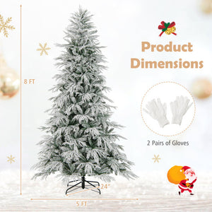 8 Feet Snow-flocked Artificial Christmas Tree Pre-lit Hinged Xmas Tree with Warm White LED Lights