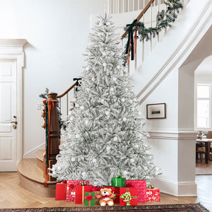 8 Feet Snow-flocked Artificial Christmas Tree Pre-lit Hinged with 81 Sphere Lights and Remote