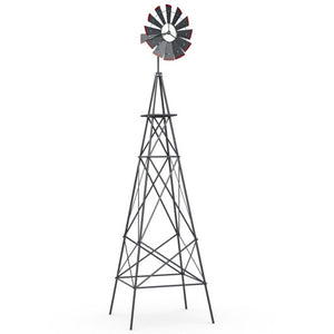 8 Feet Windmill Metal Ornamental Wind Wheel Weather Resistant-Gray