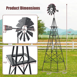 8 Feet Windmill Metal Ornamental Wind Wheel Weather Resistant-Gray