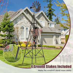8 Feet Windmill Metal Ornamental Wind Wheel Weather Resistant-Gray