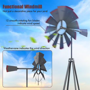 8 Feet Windmill Metal Ornamental Wind Wheel Weather Resistant-Gray