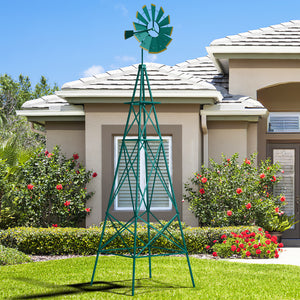 8 Feet Windmill Metal Ornamental Wind Wheel Weather Resistant-Gray