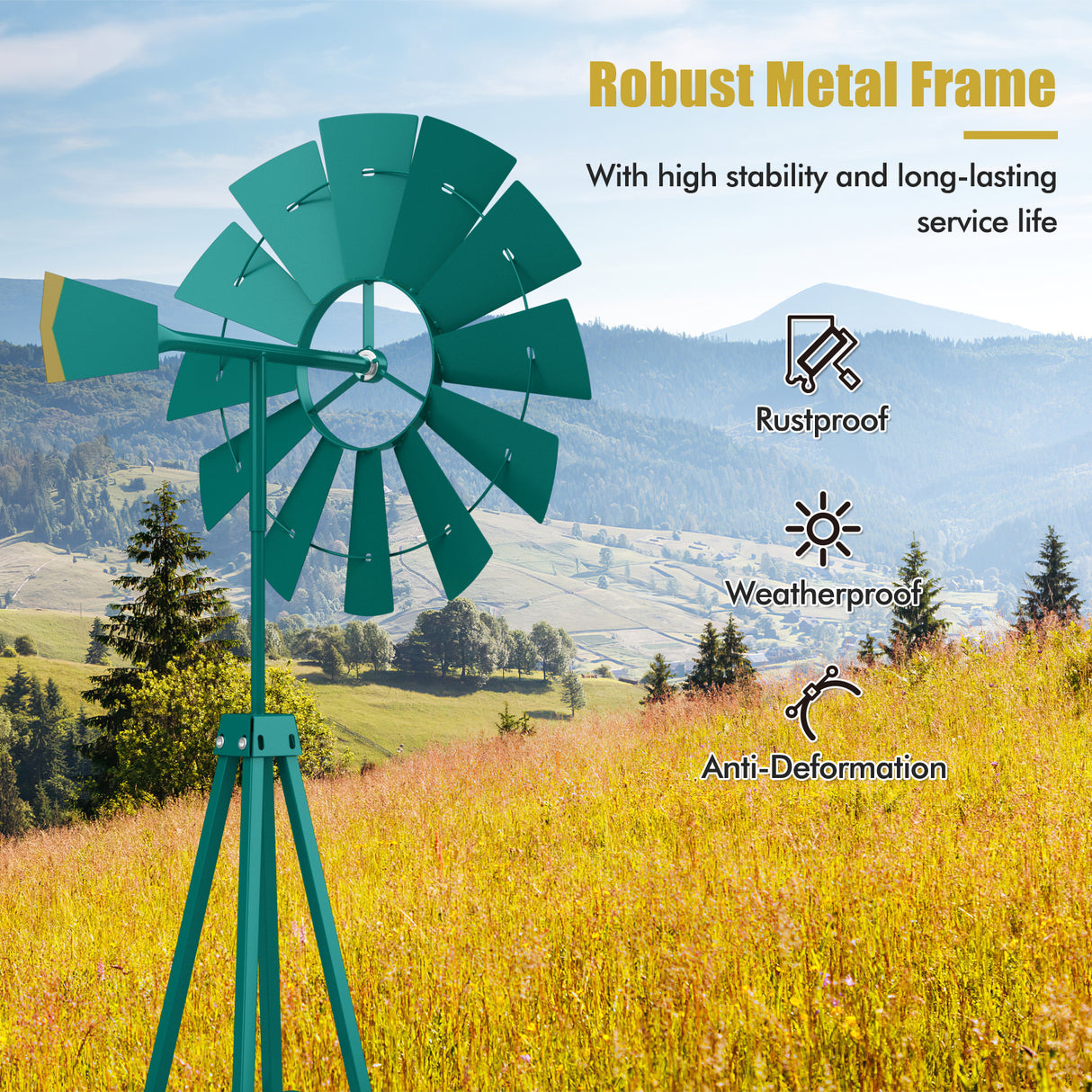 8 Feet Windmill Metal Ornamental Wind Wheel Weather Resistant-Gray