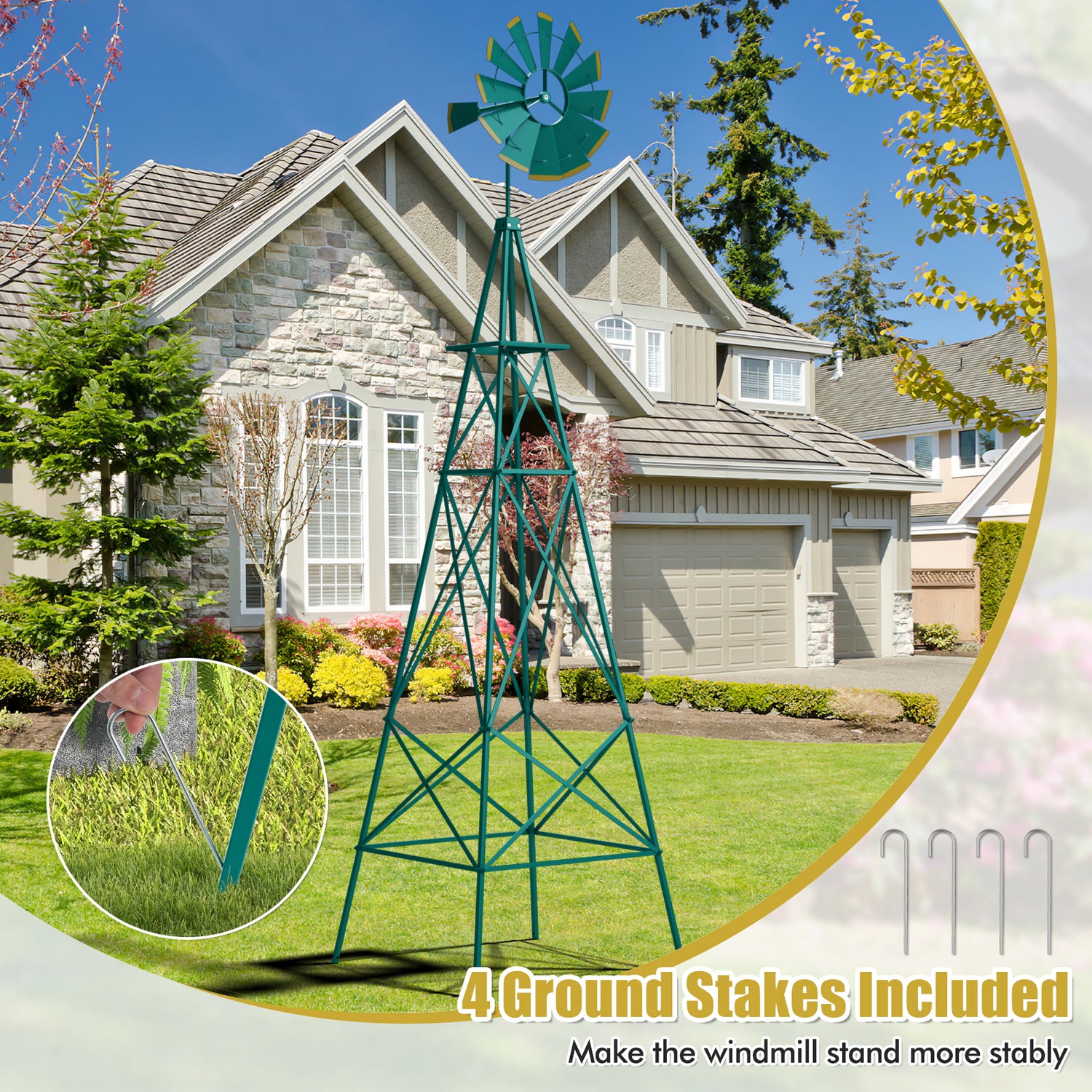 8 Feet Windmill Metal Ornamental Wind Wheel Weather Resistant-Gray