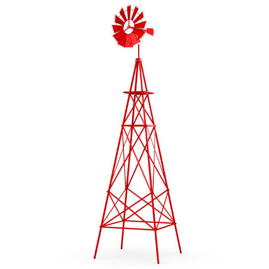 8 Feet Windmill Metal Ornamental Wind Wheel Weather Resistant-Red