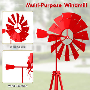 8 Feet Windmill Metal Ornamental Wind Wheel Weather Resistant-Red