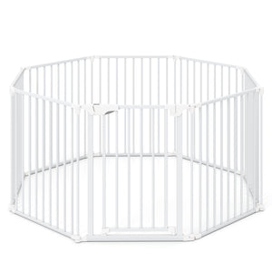 8-Panel Extra Wide Baby Gate Adjustable Pet Safety Fence with Auto-close Door-White